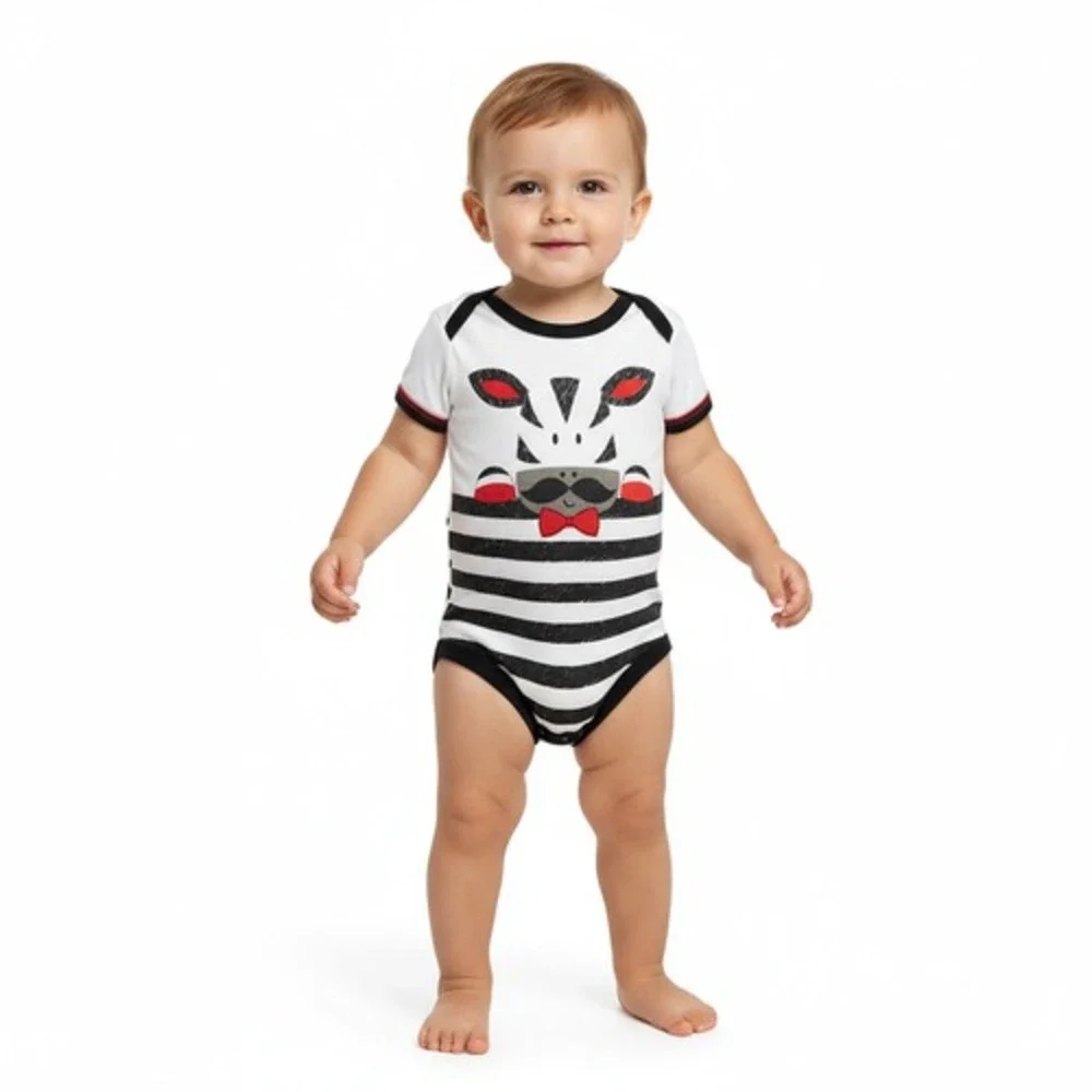 Duck Duck Goose Apparel Bodysuit Baby 3-6 MTHS Multicolor Zebra Graphic Playful